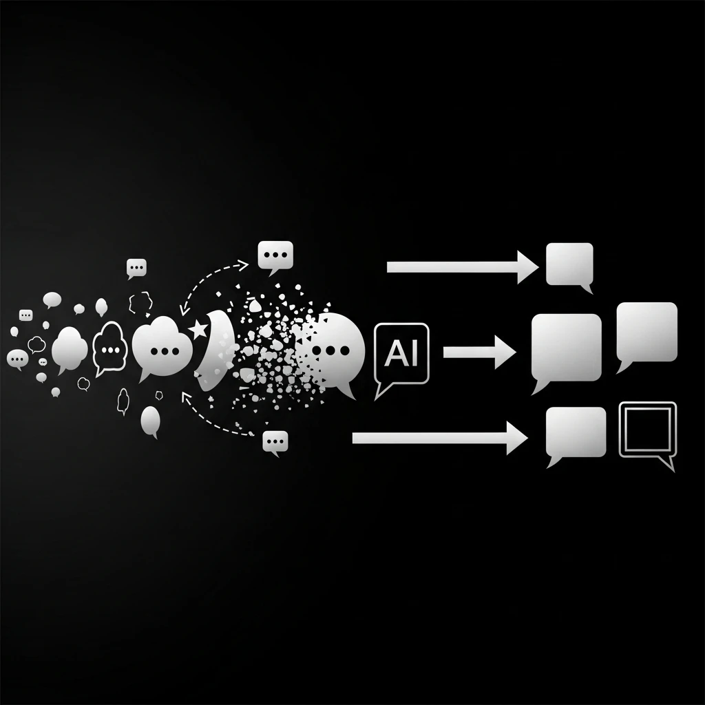 Abstract visualization of conversational AI with reduced errors and direct communication pathways