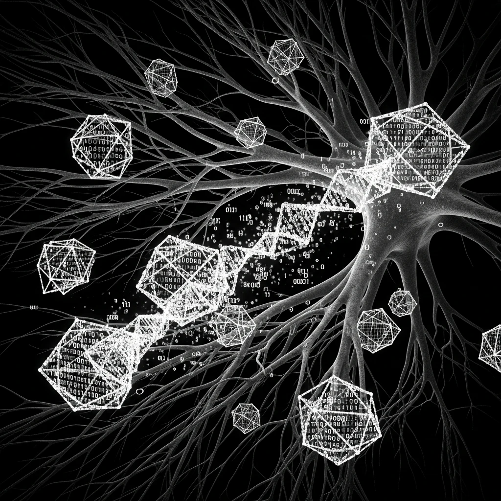 Abstract visualization of genetic algorithm pathways with branching evolution and neural selection
