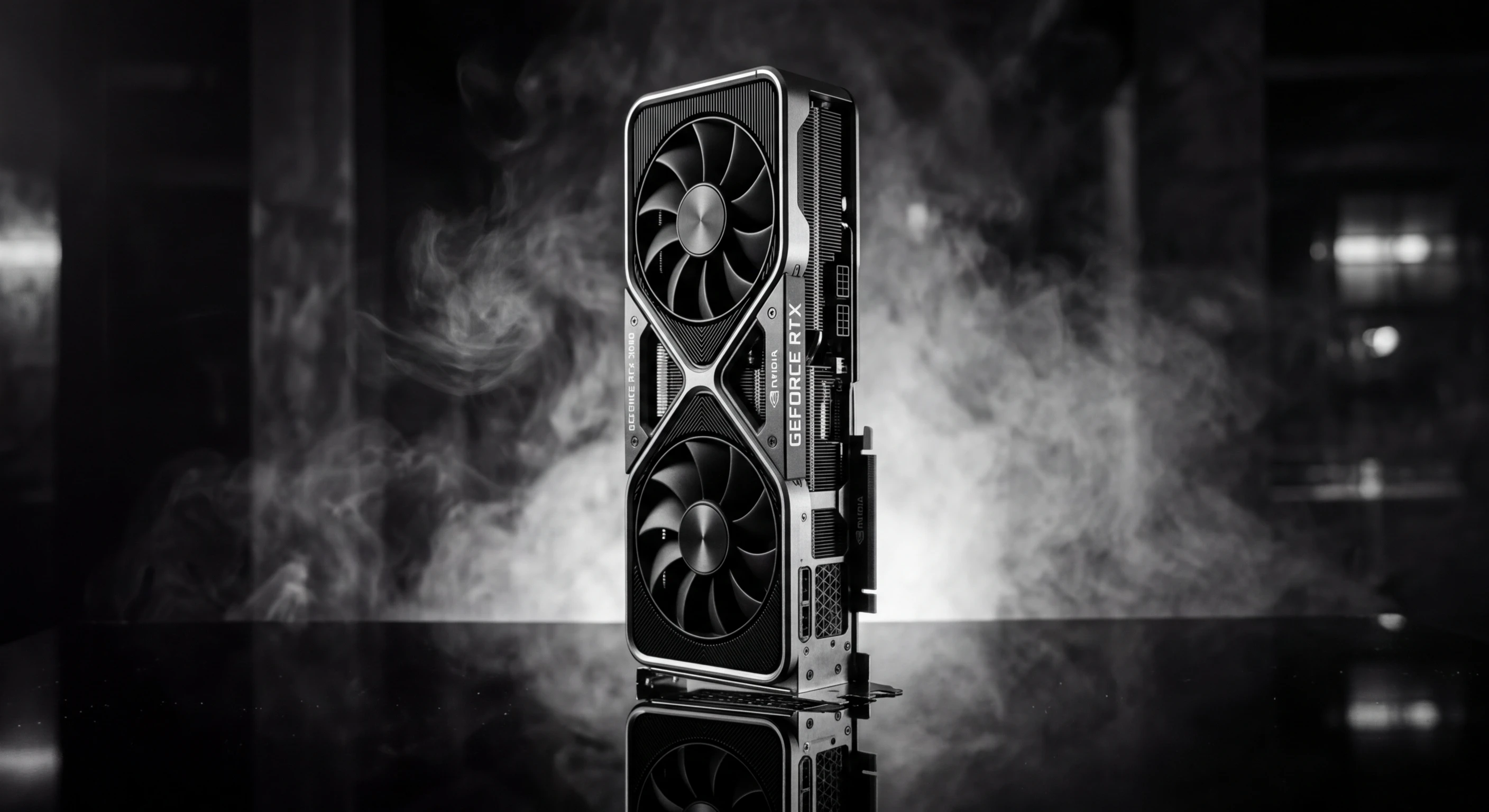 Abstract visualization of GPU architecture with neural network pathways and benchmark metrics