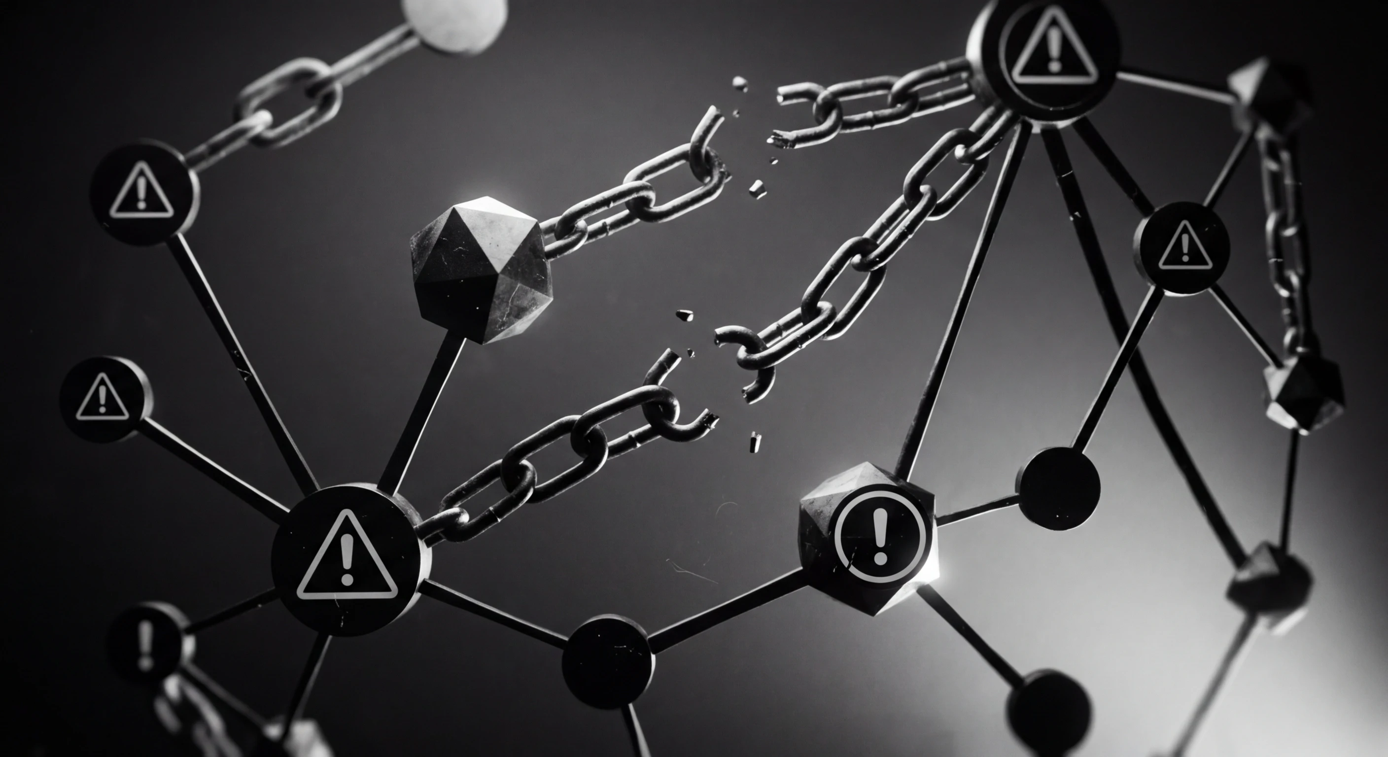 Abstract visualization of supply chain security and software dependencies in monochrome